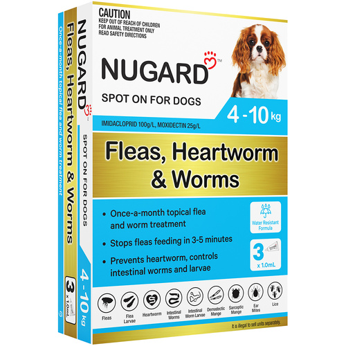 Nugard Spot-On Fleas Hearthworm & Worms Treatment for Small Dogs 4-10kg 3pk
