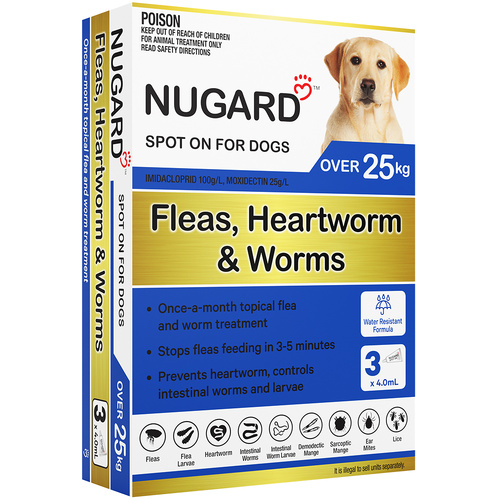 Nugard Spot-On Fleas Heartworm & Worms Treatment for Large Dogs Over 25kg 3pk