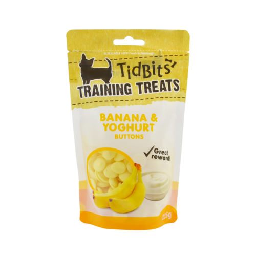 Tidbits Banana & Yoghurt Buttons Dog Training Treats 225g