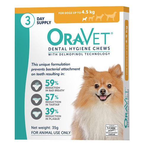 Oravet Dental Hygiene Chews for XS Dogs Up to 4.5kg Yellow 3 Pack