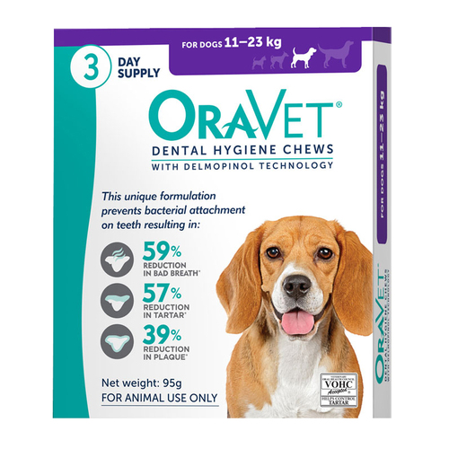 Oravet Dental Hygiene Chews for Medium Dogs 11-23kg Purple 3 Pack