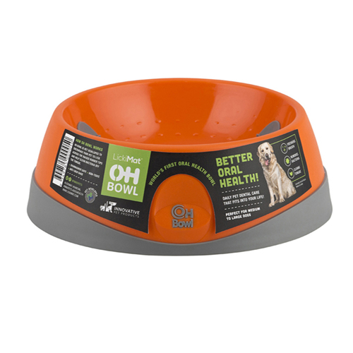LickiMat Oh Bowl Oral Health Dental Care Bowl for Dogs Orange Medium