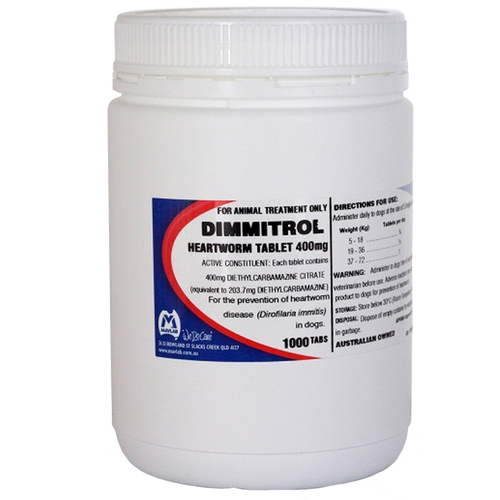 Dimmitrol Daily Heartworm Tablets 400mg for Dogs - 2 Sizes