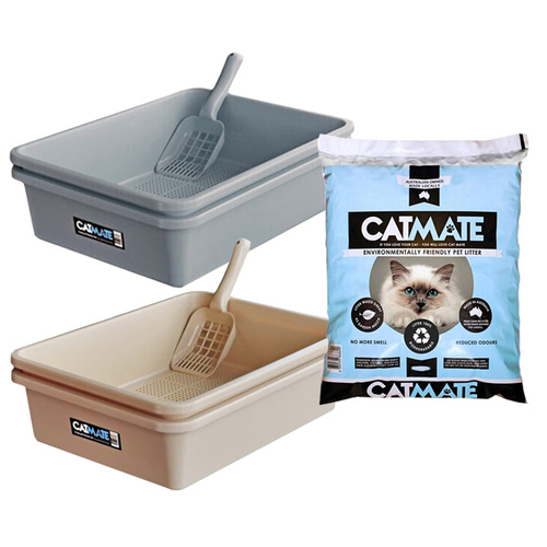 Cat Mate 3 Piece Litter Kit Sieve Tray with Scoop + 7kg Litter - 2 Colours