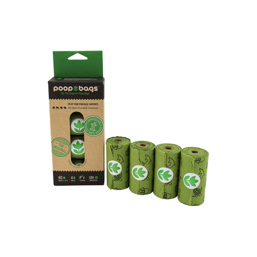 Poop Bags Biobased Dog Waste Bags Unscented 60 Pack 4 Rolls