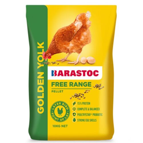 Barastoc Golden Yolk Free Range Feed Pellet for All Breeds of Laying Birds 10kg