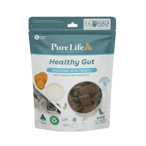 Pure Life All Breeds Healthy Gut Grain Free Dog Treats Mackerel 100g