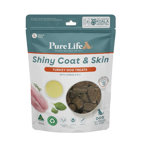 Pure Life All Breeds Shiny Coat & Skin Grain Free Dog Treats Turkey 100g