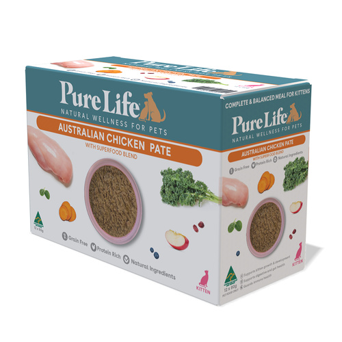Pure Life Kitten Wet Cat Food Australian Chicken Pate 12 x 80g