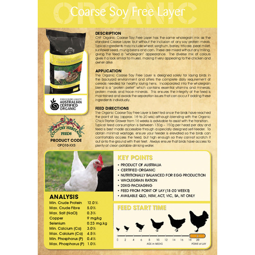 Country Heritage Organic Coarse Soy Fee Layer Chicken Feed 20kg 