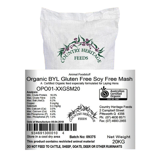 Country Heritage Organic Gluten & Soy Free Mash Chicken Feed 20kg