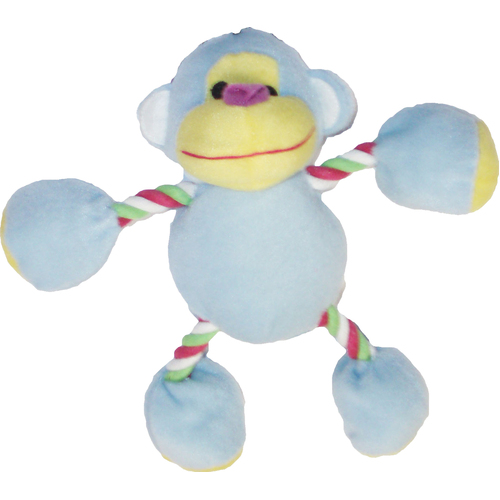 Ahs Plush Monkey w/ Rope Dog Squeaker Toy Baby Blue - 2 Sizes