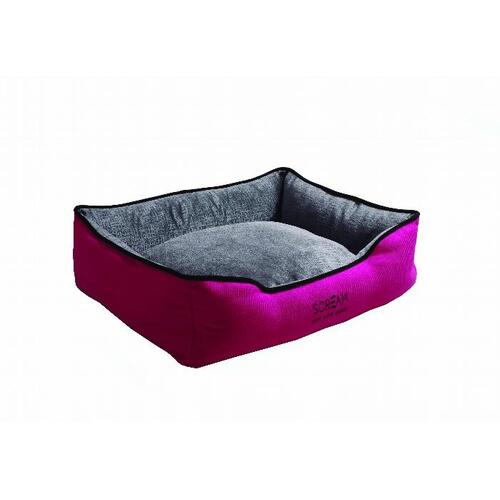 Scream Rectangle Bolster Non-Slip Base Dog Bed Loud Pink - 3 Sizes