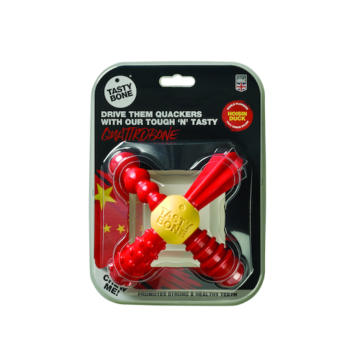 Tasty Bone Nylon Quattro Bone Hoisin Duck Dog Chew Toy - 2 Sizes