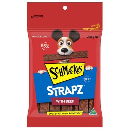 Schmackos Strapz Baked Air Dried Pet Dog Treats with Beef - 3 Sizes