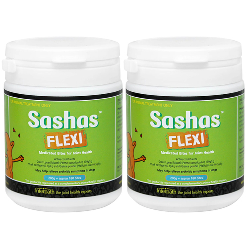 2 x Sashas Blend Flexi Dogs Joint Health Bites-Sized Tasty Chews 200g Two Pack