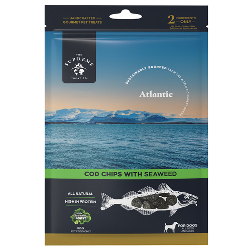 The Supreme Treat Co Cod Chips with Seaweed Natural Dog Treats 80g