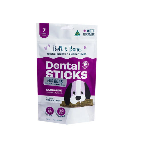 Bell & Bone Dental Sticks for Medium Dogs Kangaroo with Mint & Turmeric 7 Pack
