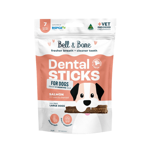 Bell & Bone Dental Sticks for Large Dogs Salmon with Mint & Charcoal 7 Pack