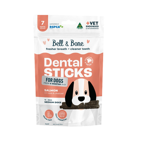 Bell & Bone Dental Sticks for Medium Dogs Salmon with Mint & Charcoal 7 Pack
