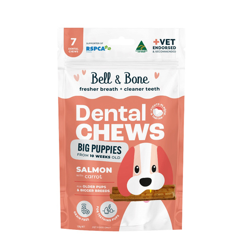 Bell & Bone Dental Chews Dog Treats for Large Puppies Salmon with Carrot 120g