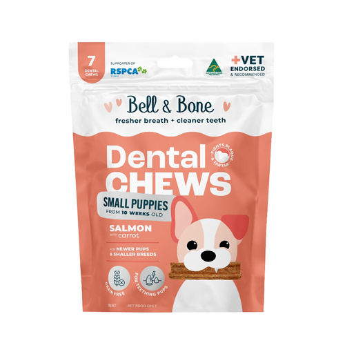 Bell & Bone Dental Chews Dog Treats for Small Puppies Salmon with Carrot 80g