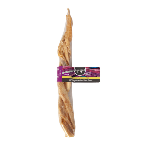 Balanced Life 12 Inch Kangaroo Tail Twist Dog Chew Treat 12 Pack