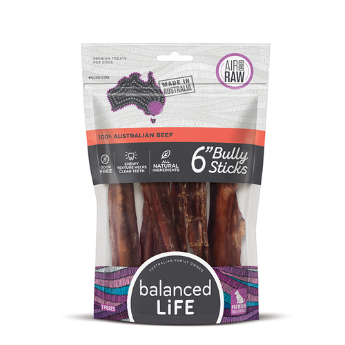Balanced Life Air Dried Raw 6 Inch Bully Stick Dog Chew Treat 7 Pack