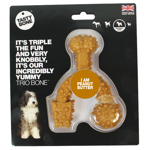 Tasty Bone Nylon Trio Bone Peanut Butter Dental Care Dog Chew Small