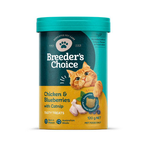 Breeders Choice Tasty Treats Cat Treats Chicken & Blueberries w/ Catnip 3 x 120g