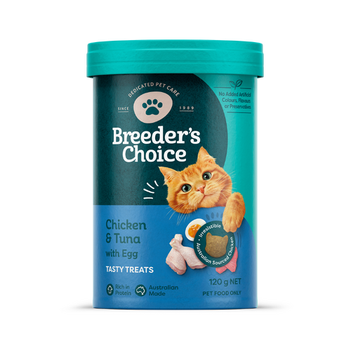 Breeders Choice Tasty Treats Cat Treats Chicken & Tuna with Egg 3 x 120g