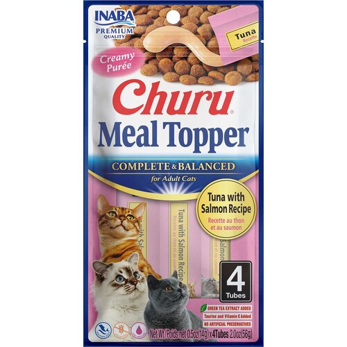 Inaba Adult Churu Complete & Balanced Cat Meal Topper Tuna & Salmon 6 x 56g
