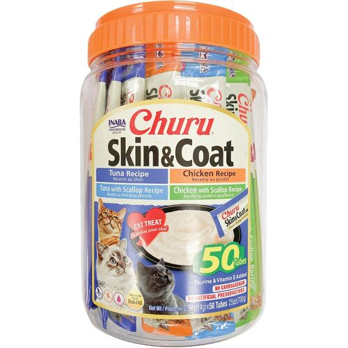 Inaba Churu Puree Skin & Coat Lickable Cat Treat Tuna & Chicken 50 x 0.5oz