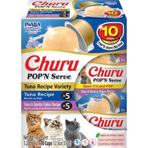 Inaba Churu Pop N Serve Pet Cat Treats Tuna Variety Pack 10 Pack
