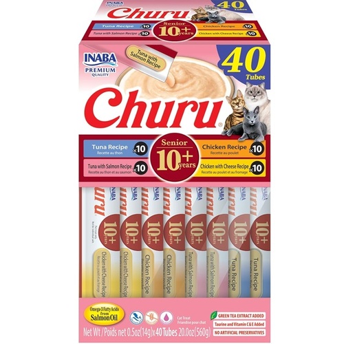 Inaba Senior 10+ Churu Puree Cat Treats Chicken & Tuna Variety Box 40pk