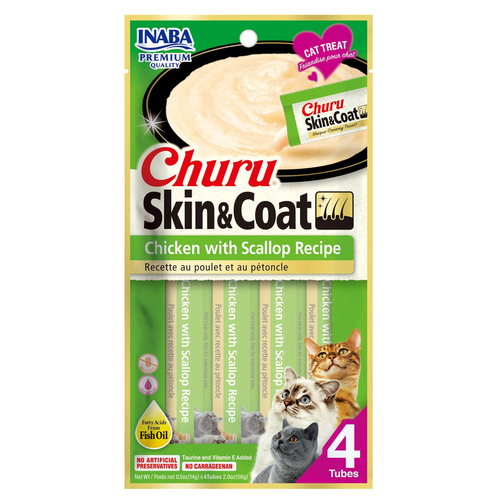 Inaba Churu Skin & Coat Cat Treat Chicken w/ Scallop 6 x 56g