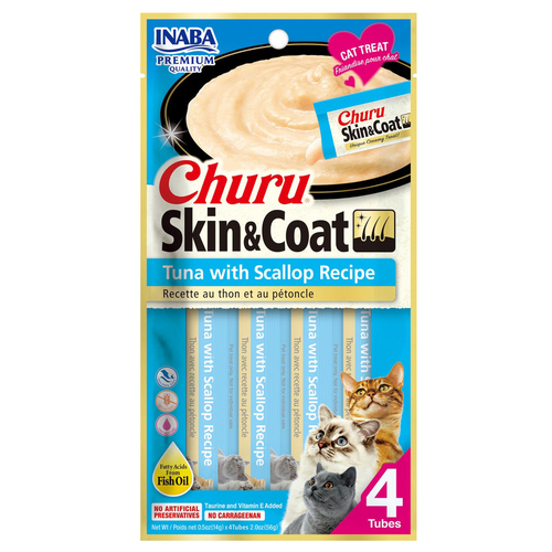 Inaba Churu Skin & Coat Cat Treat Tuna w/ Scallop 6 x 56g
