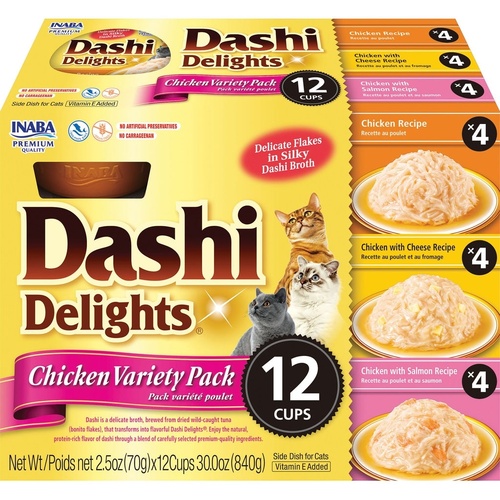 Inaba Dashi Delights Flakes in Broth Cat Food Topper Chicken Variety Pack 12pk