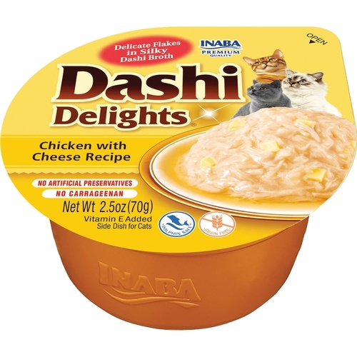 Inaba Dashi Delights Flakes in Broth Cat Food Topper Chicken with Cheese 6 x 70g