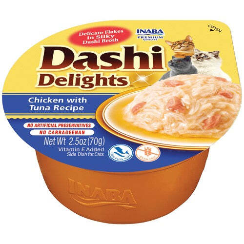 Inaba Dashi Delights Cup Food Topper Side Dish for Cats Chicken with Tuna 70g x 6