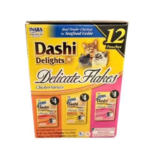 Inaba Dashi Delights Delicate Flakes Cat Food Topper Chicken Variety 12 Pack
