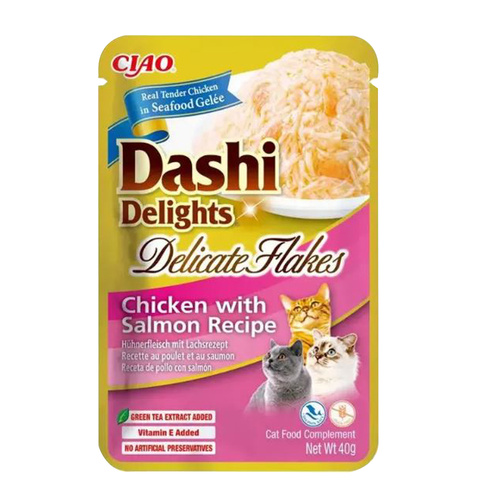 Inaba Dashi Delights Delicate Flakes Cat Food Topper Chicken with Salmon 6 x 40g