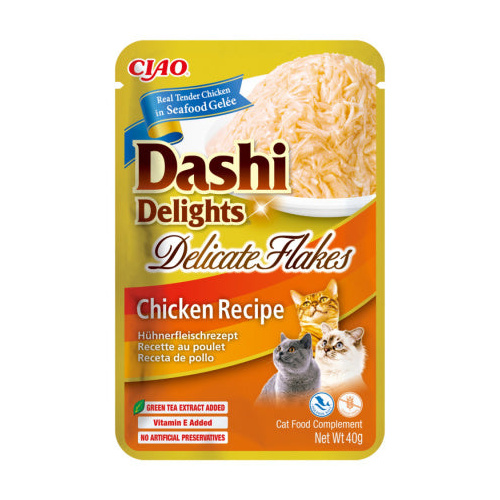 Inaba Dashi Delights Delicate Flakes Cat Food Topper Chicken Recipe 6 x 40g