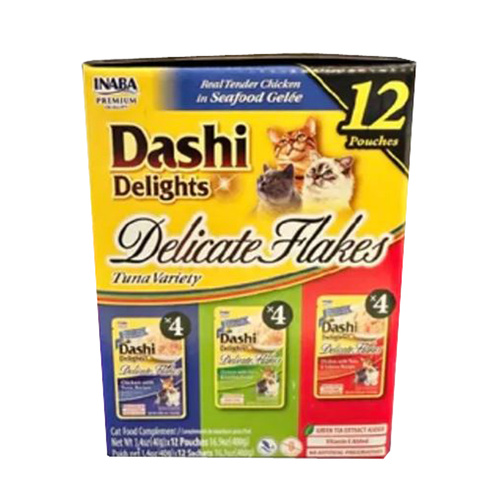 Inaba Dashi Delights Delicate Flakes Cat Food Topper Tuna Variety 12 Pack