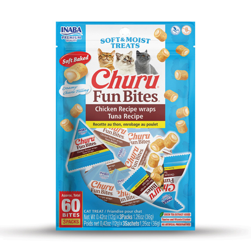 Inaba Churu Fun Bite Cat Treats Chicken Recipe Wraps Tuna Recipe 6 x 36g