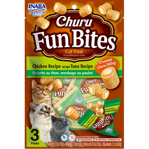 Inaba Churu Fun Bites Chicken Wraps Tuna Recipe Cat Treat  6 x 60g