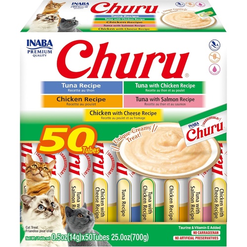 Inaba Churu Puree Lickable Cat Treats Tuna & Chicken Variety Box 50 x 14g