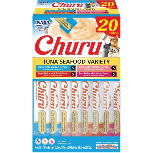 Inaba Churu Puree Lickable Cat Treats Tuna Seafood Variety Box 20 x 14g