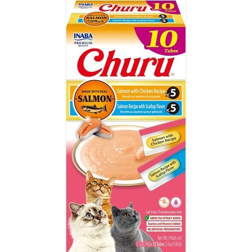 Inaba Churu Puree Cat Treats Salmon with Chicken/Scallop Variety Box 10 Pack