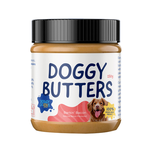 Doggylicious Doggy Butters Natural Peanut Butter Barkin Bacon Dog Treats 250g